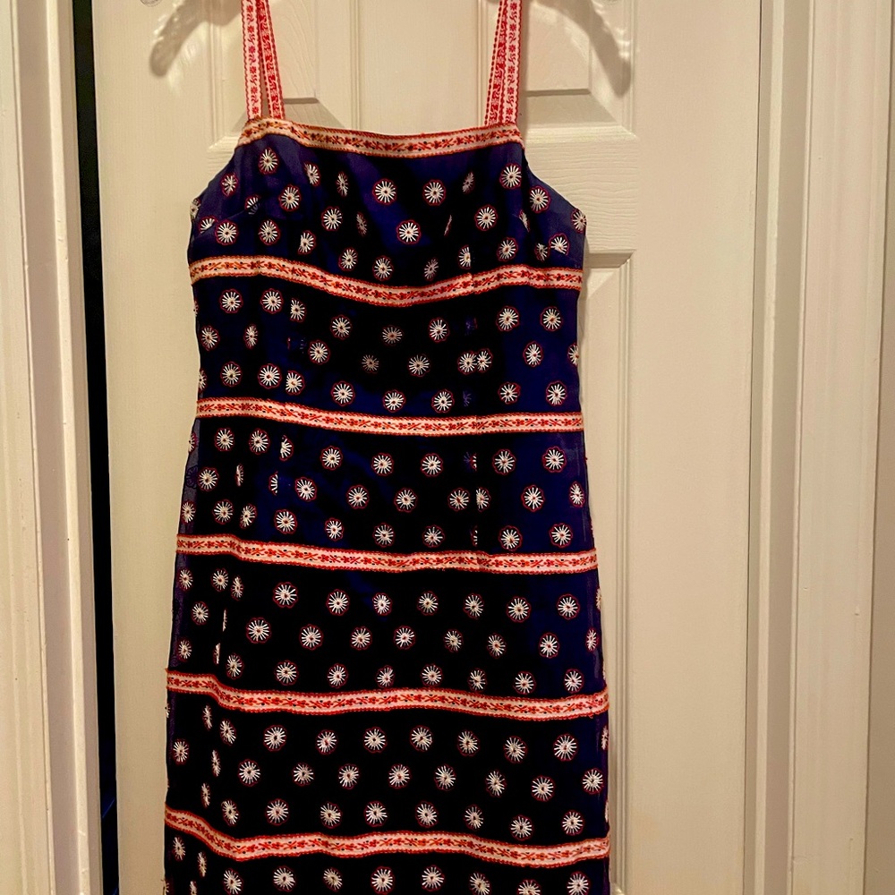 Nanette Lapore silk dress Women’s Navy with Red & white design features